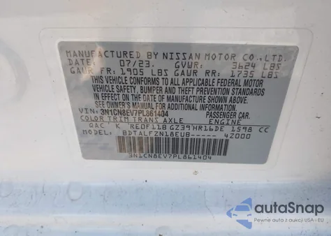 2023 Nissan Versa 1.6 Sv Xtronic Cvt from USA, damaged, VIN 3N1CN8EV7PL861404